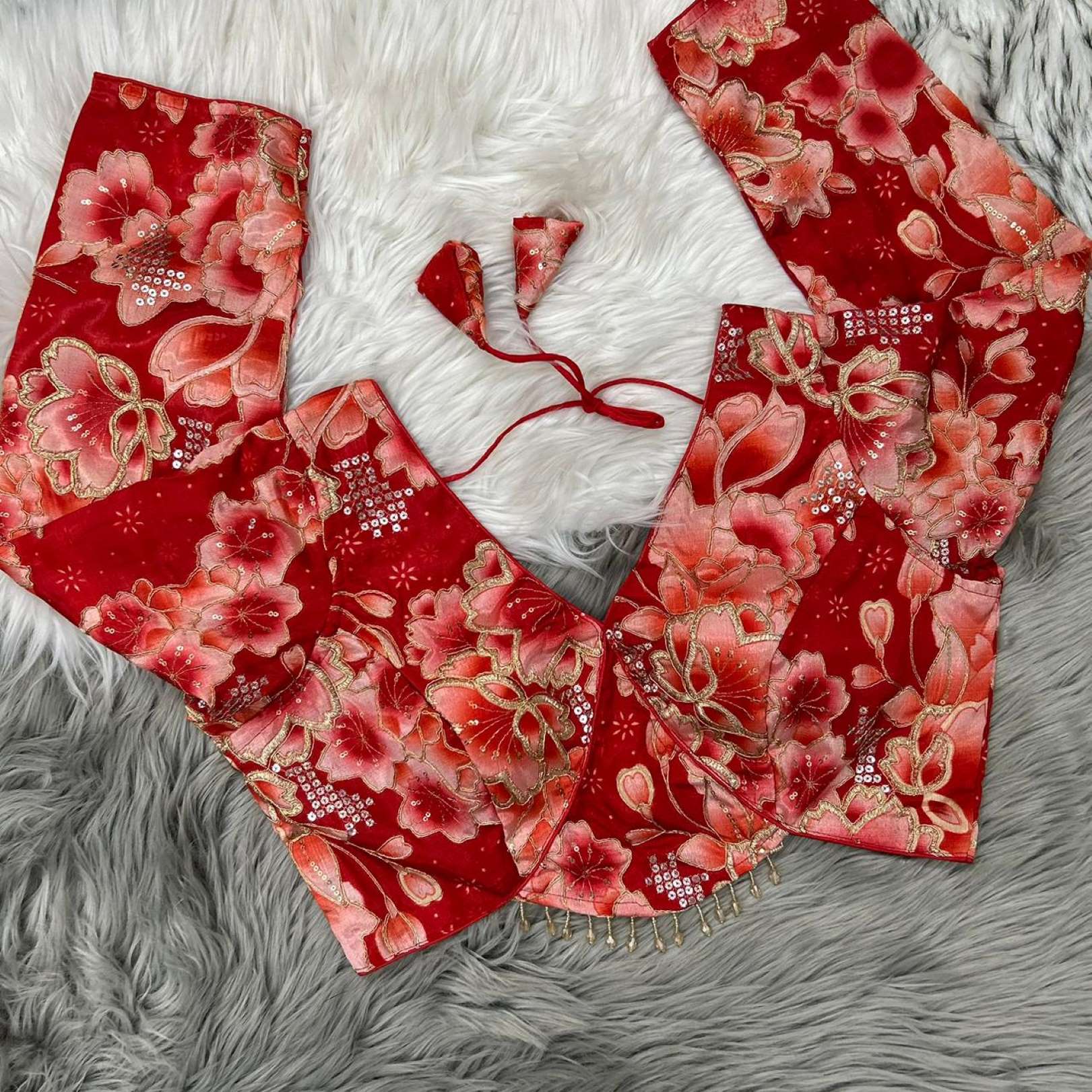 Sumshy Long Sleeve Embroidery Chinon Silk Readymade Blouse