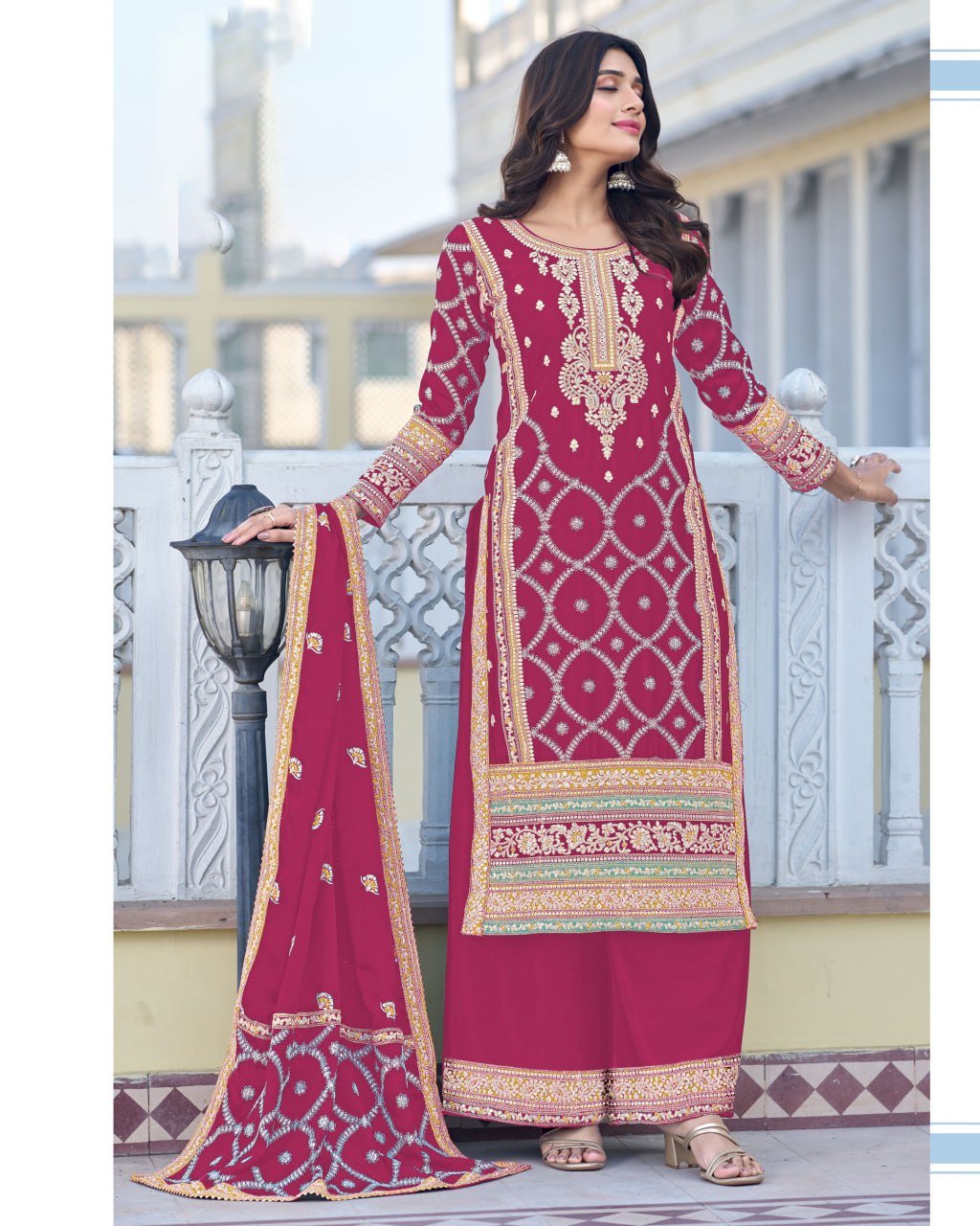 Sumshy Party Wear Designer Heavy Chinon Silk Dress Material