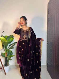 Sumshy Ladies Fancy Purple Velvet Pakistani Dress