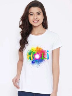 Sumshy Printed Soft Lycra Polyester Holi Women Tshirt