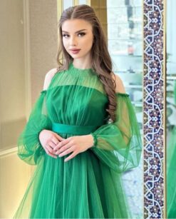 Sumshy Designer Heavy Tissue Net Green Gown