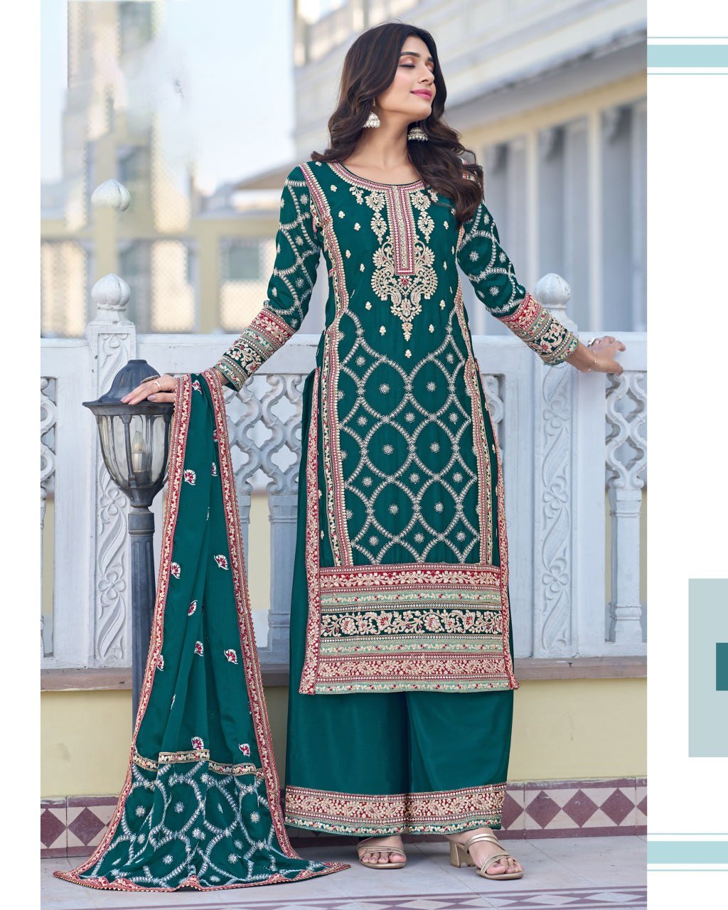 Sumshy Party Wear Designer Heavy Chinon Silk Dress Material