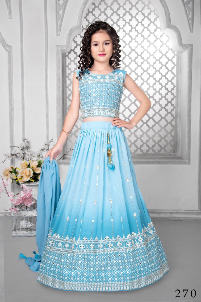 Catalog : SSDLehenga Choli Fabric Details Lehenga : Fox Georgette Choli : Fox Georgette Dupatta : Fox Georgette Size : 5 to to 12 Year Work : Heavy Embroidery Sequence Wholesale & Export by SUMSHY ENTERPRISE