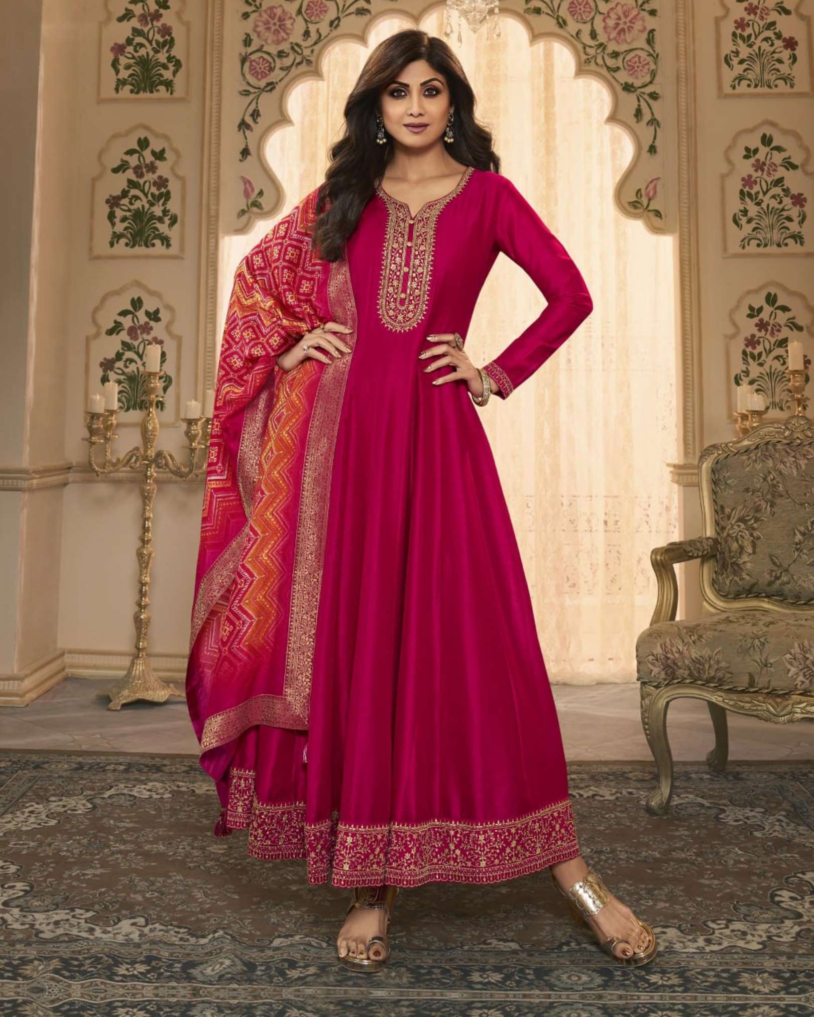 Sumshy Shilpa-10 Designer Bhagalpuri Silk Gown With Dupatta