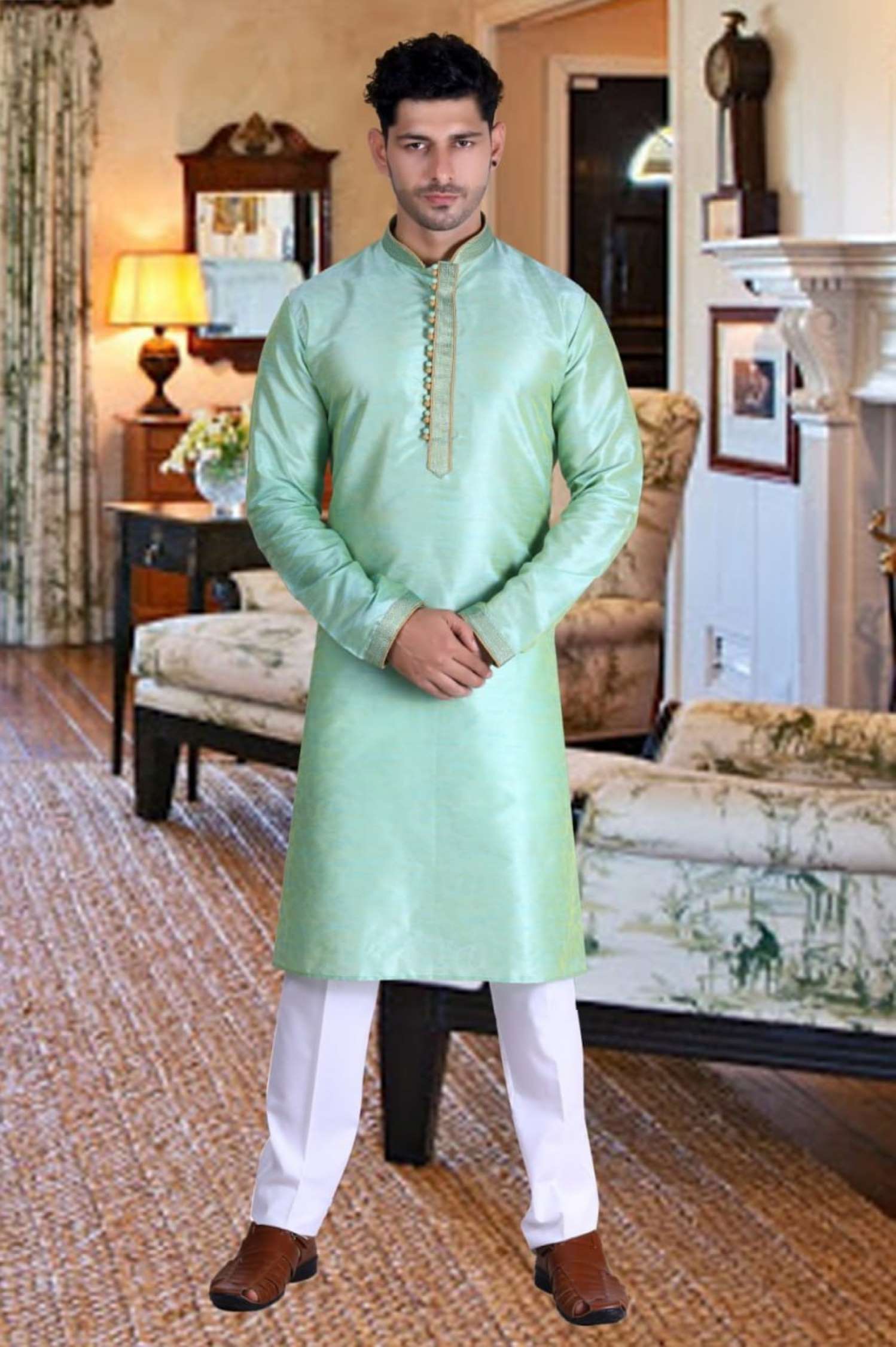 Sumshy Wedding Wear Silk Mens Kurta Pajama