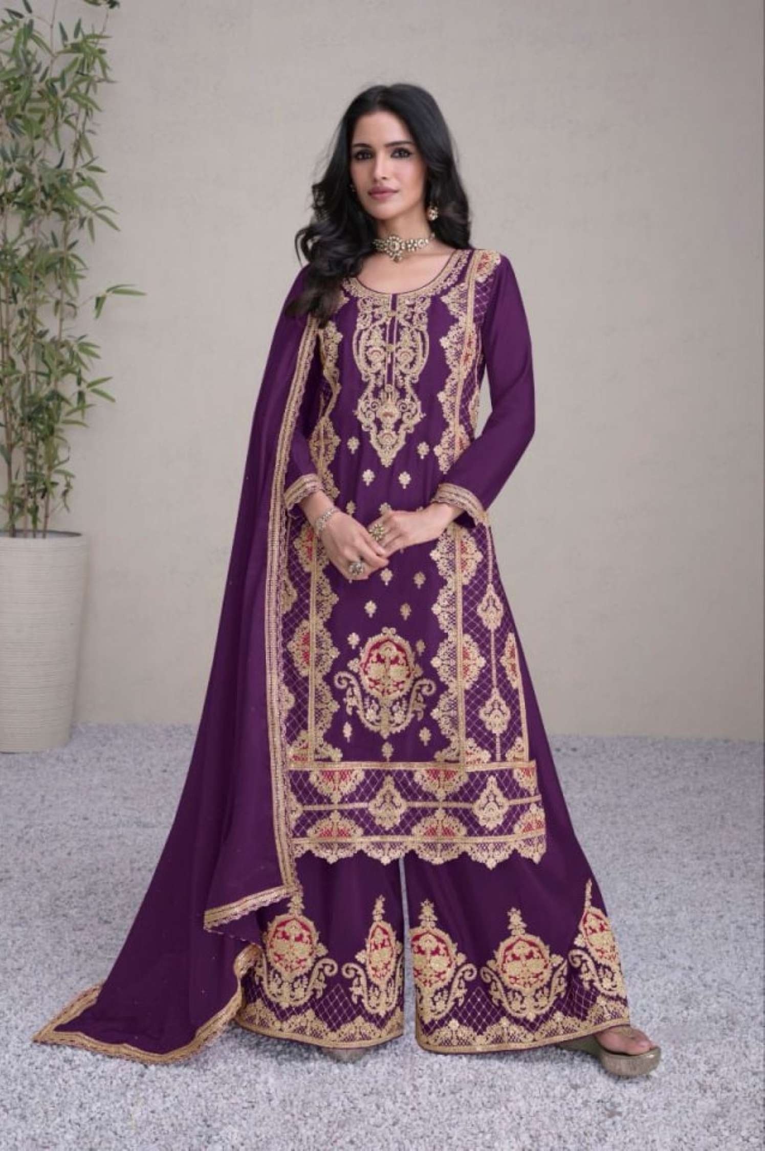 Gulkayra Hirwa Embroidered Real Chinon Readymade Suit