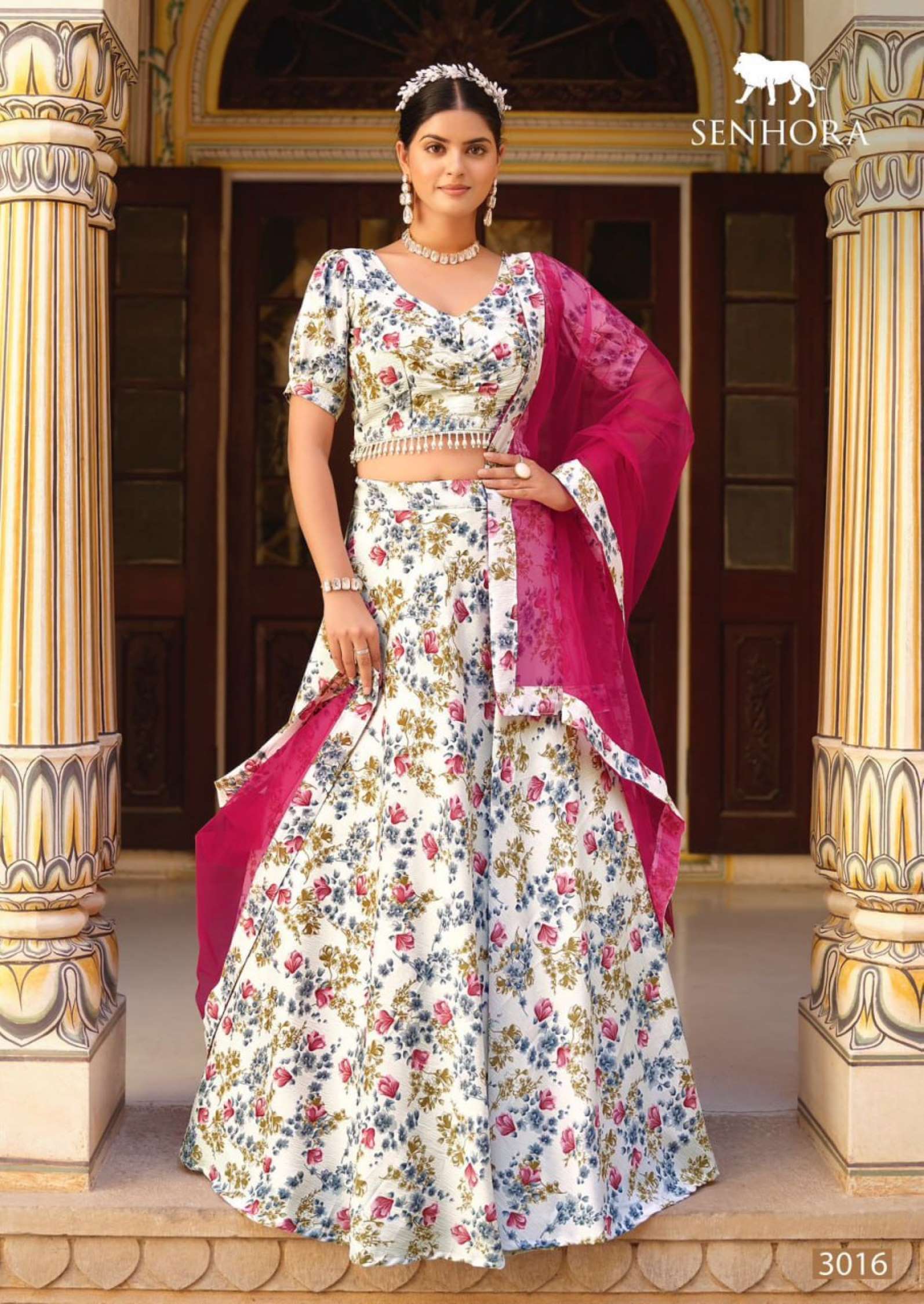 Senhora Titlee Floral Print Crushed Silk Lehenga Choli