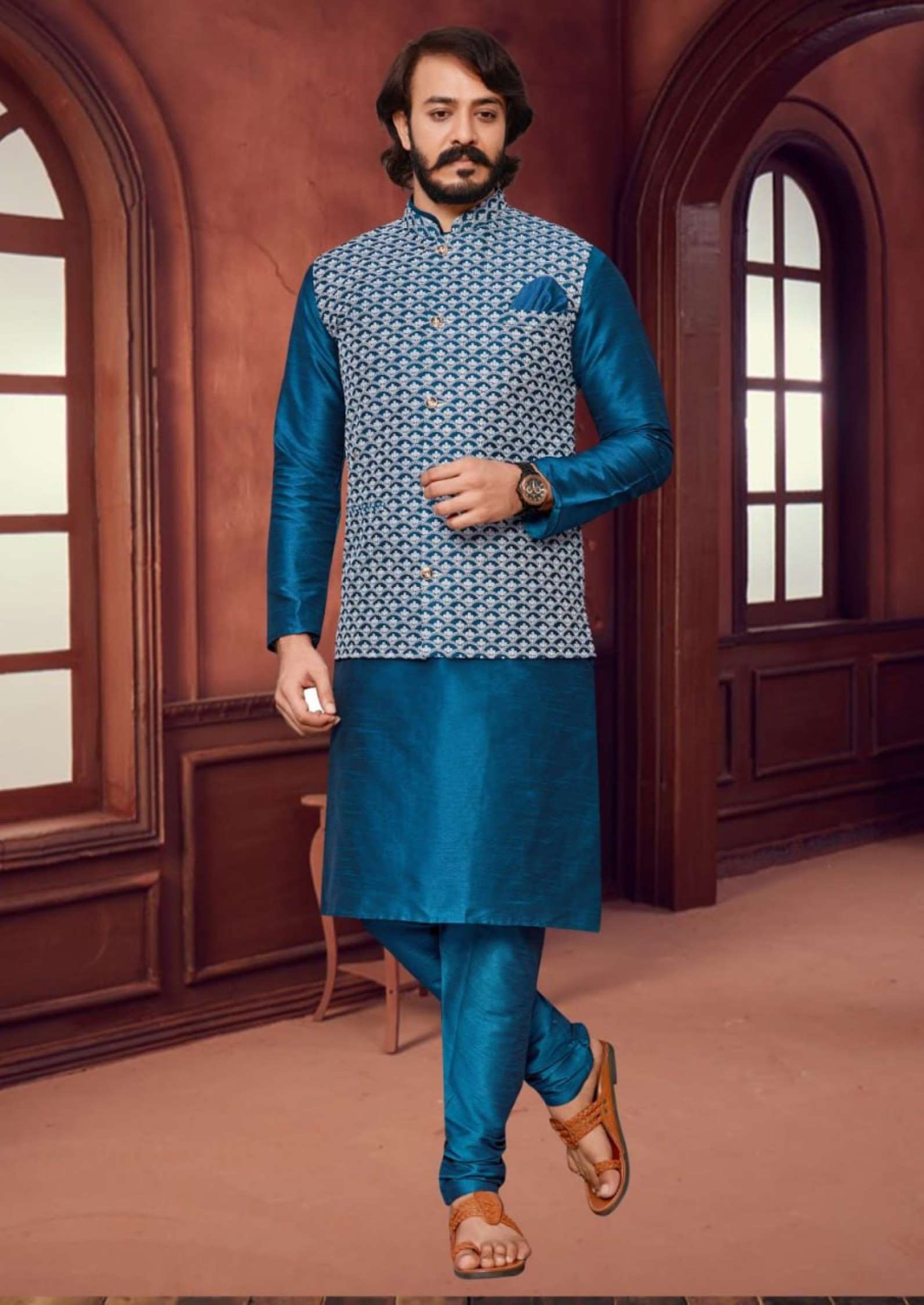 Sumshy Lakhanavi Silk Fancy Mens Kurta Pajama With Koti
