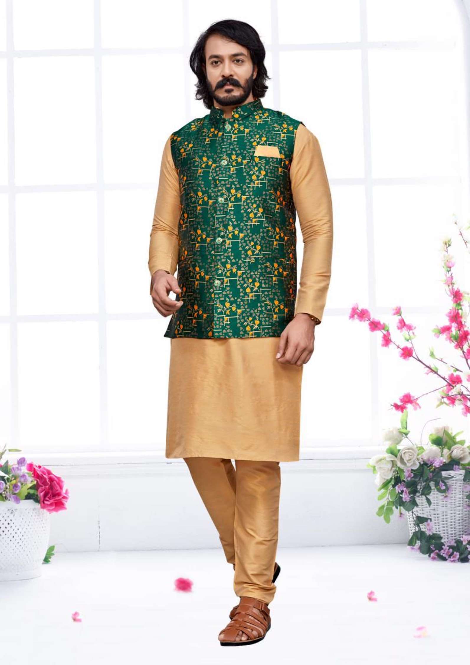 Sumshy Silk Lakhanavi Mens Kurta Pajama With Koti