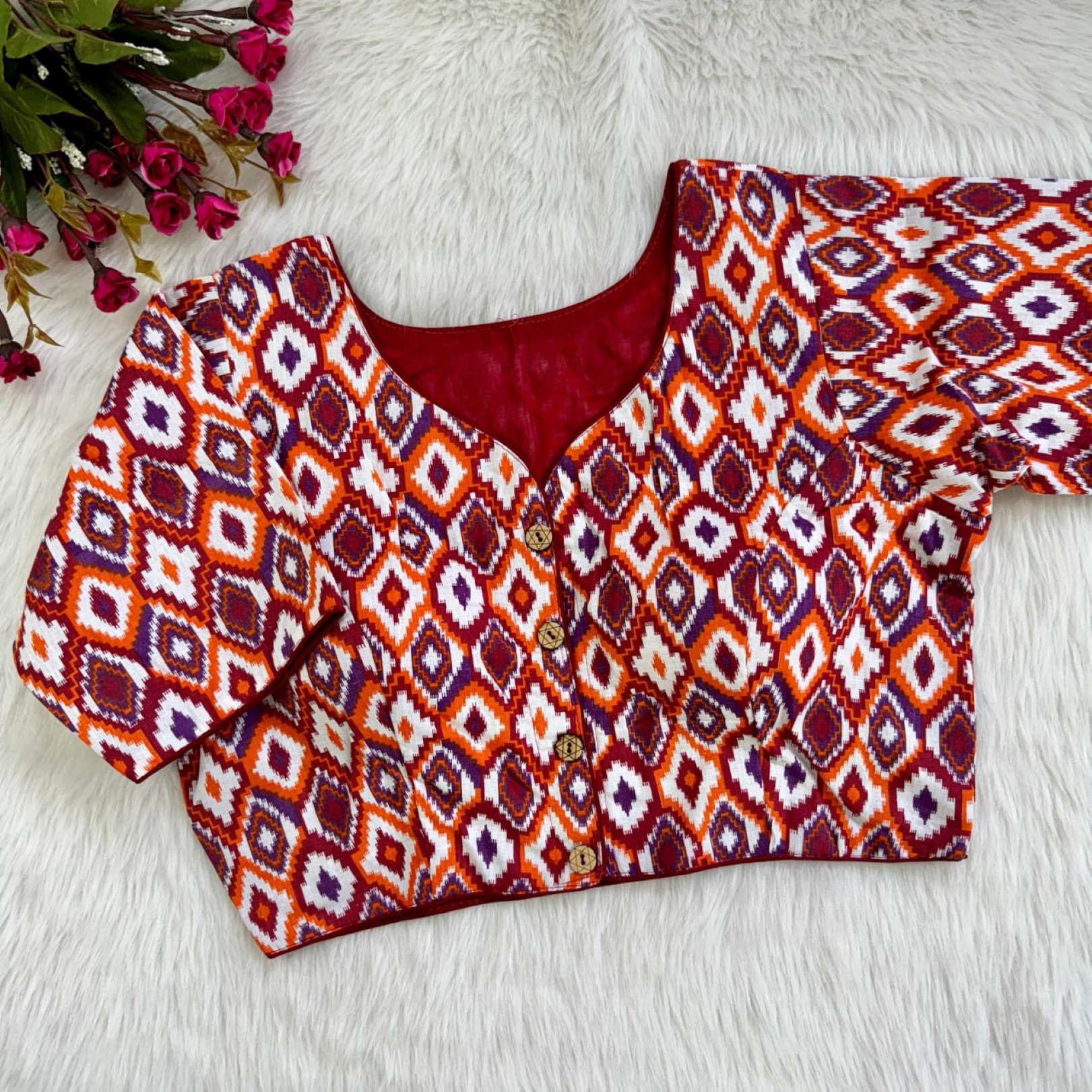 Sumshy Ikkat Printed Pure Erode Cotton Blouse