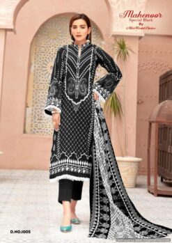 Miss World Mahenoor Black And White Cotton Printed Dress Material