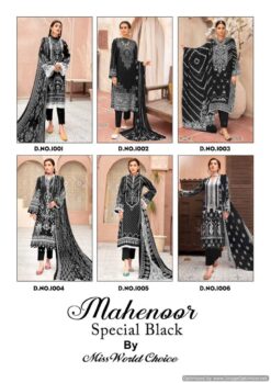 Miss World Mahenoor Black And White Cotton Printed Dress Material