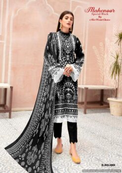 Miss World Mahenoor Black And White Cotton Printed Dress Material