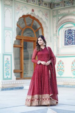 Sumshy 1088 Nylon Jacquard Gown with Dupatta