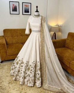 Sumshy SBD 1381 White Satin lehenga Choli
