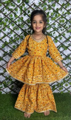 1017 Kid Wear Cotton Sharara Suit Bandhani Print New Design