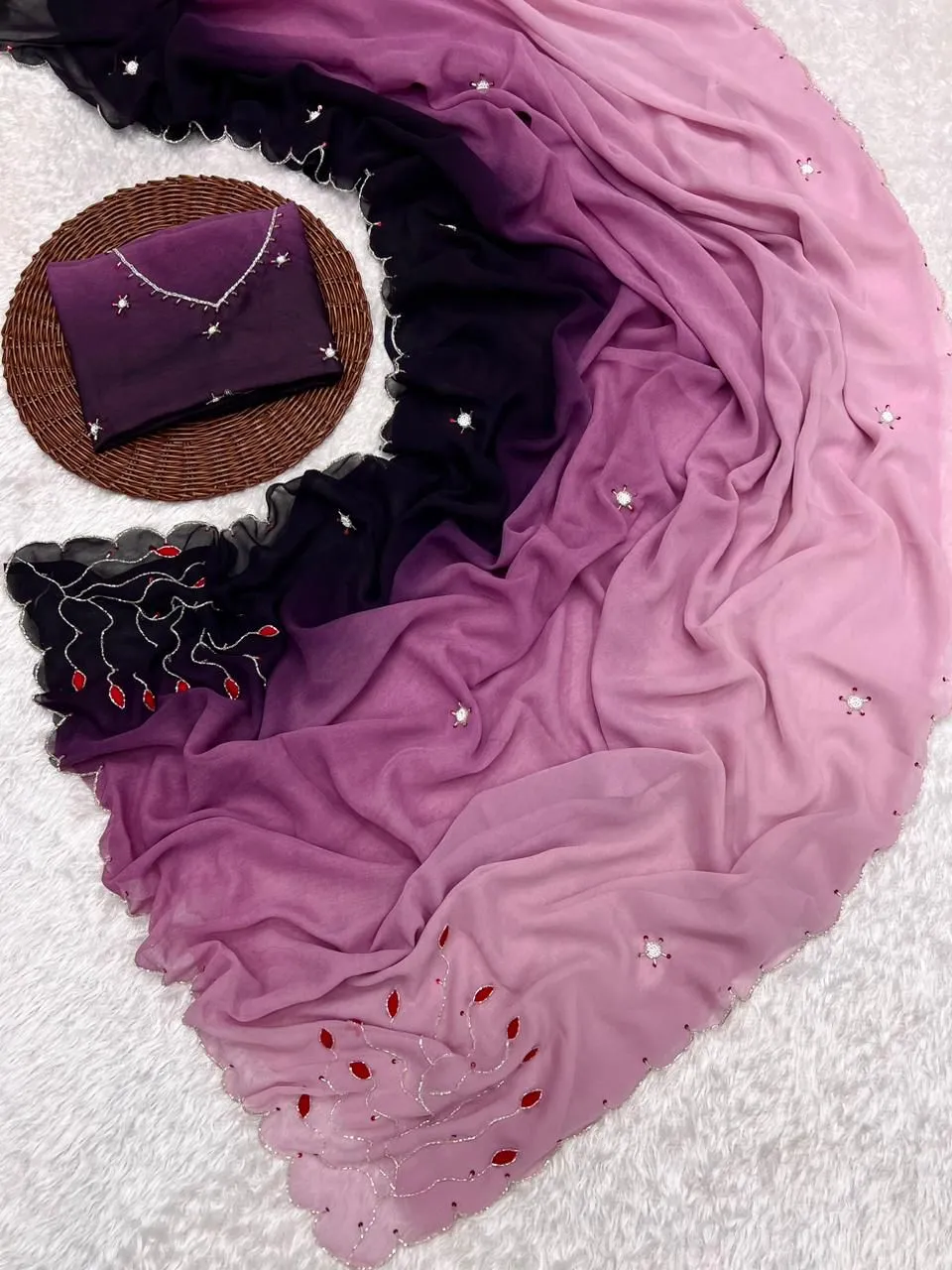 Epic Shaded Soft Georgette Handwork Saree Online 2024 - Image 3