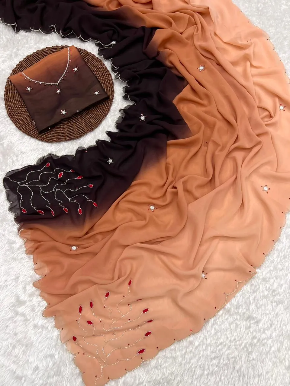 Epic Shaded Soft Georgette Handwork Saree Online 2024 - Image 5