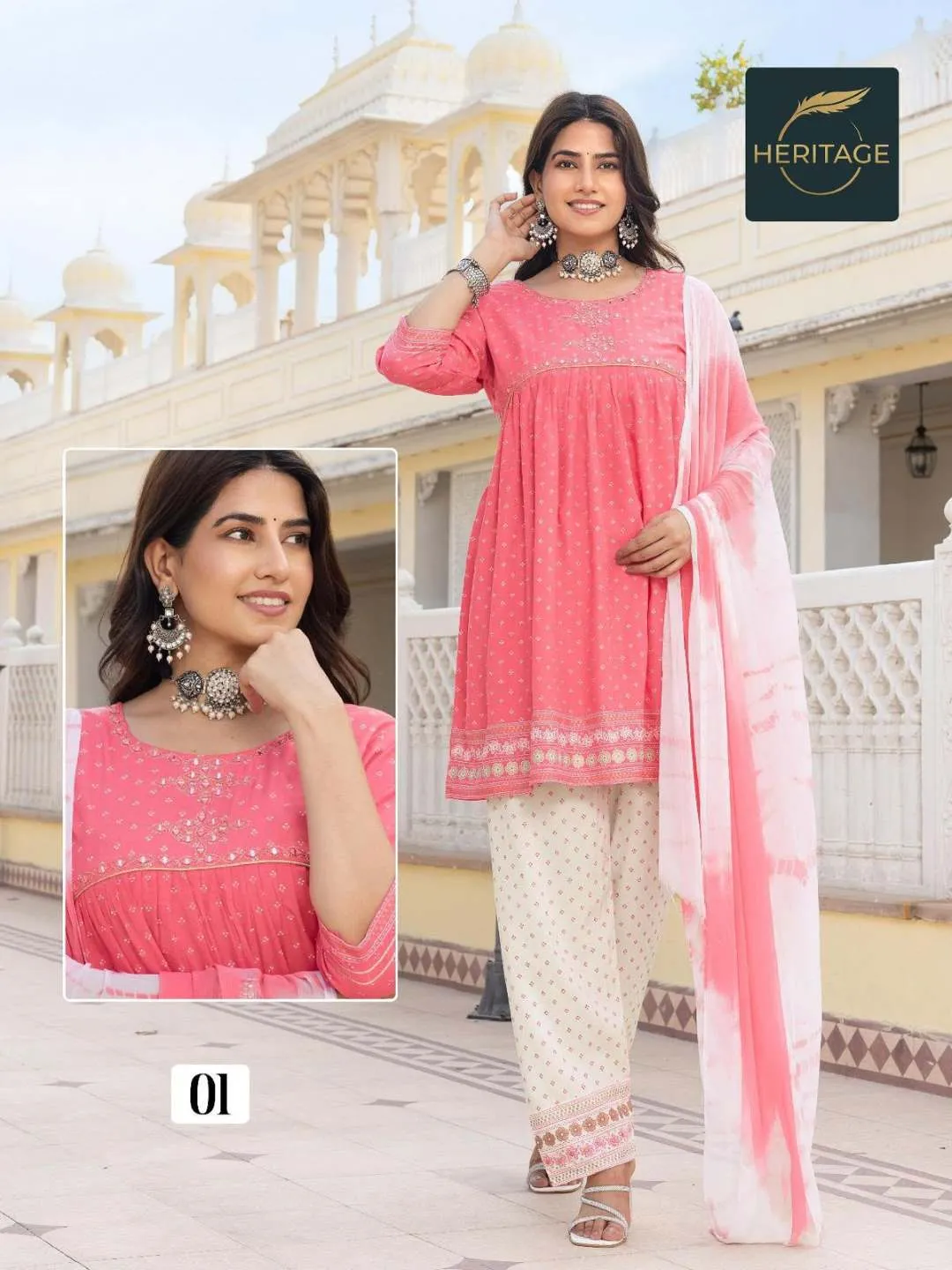 Heritage Ananya Designer Rayon Kurti Bottom With Dupatta