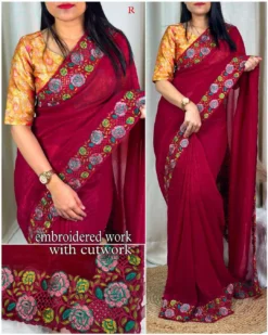 Kajol Rasna Organza Crush Embroidery Saree Wholesale