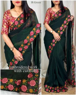 Kajol Rasna Organza Crush Embroidery Saree Wholesale