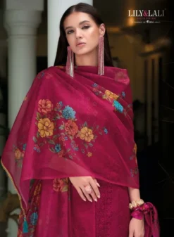 Lily And Lali Organza Chikan Kari Vol 3 Kurti Bottom With Dupatta