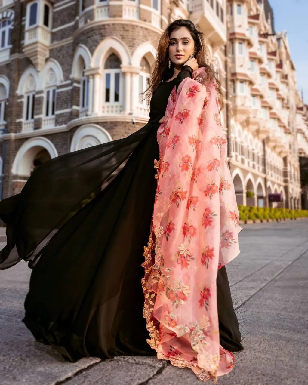 Mohini 9063 Black Flaired Gown with Dupatta Dress
