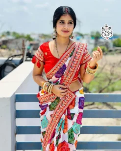 Ms Soft Georgette Bandhej Print Saree Multi lace Work