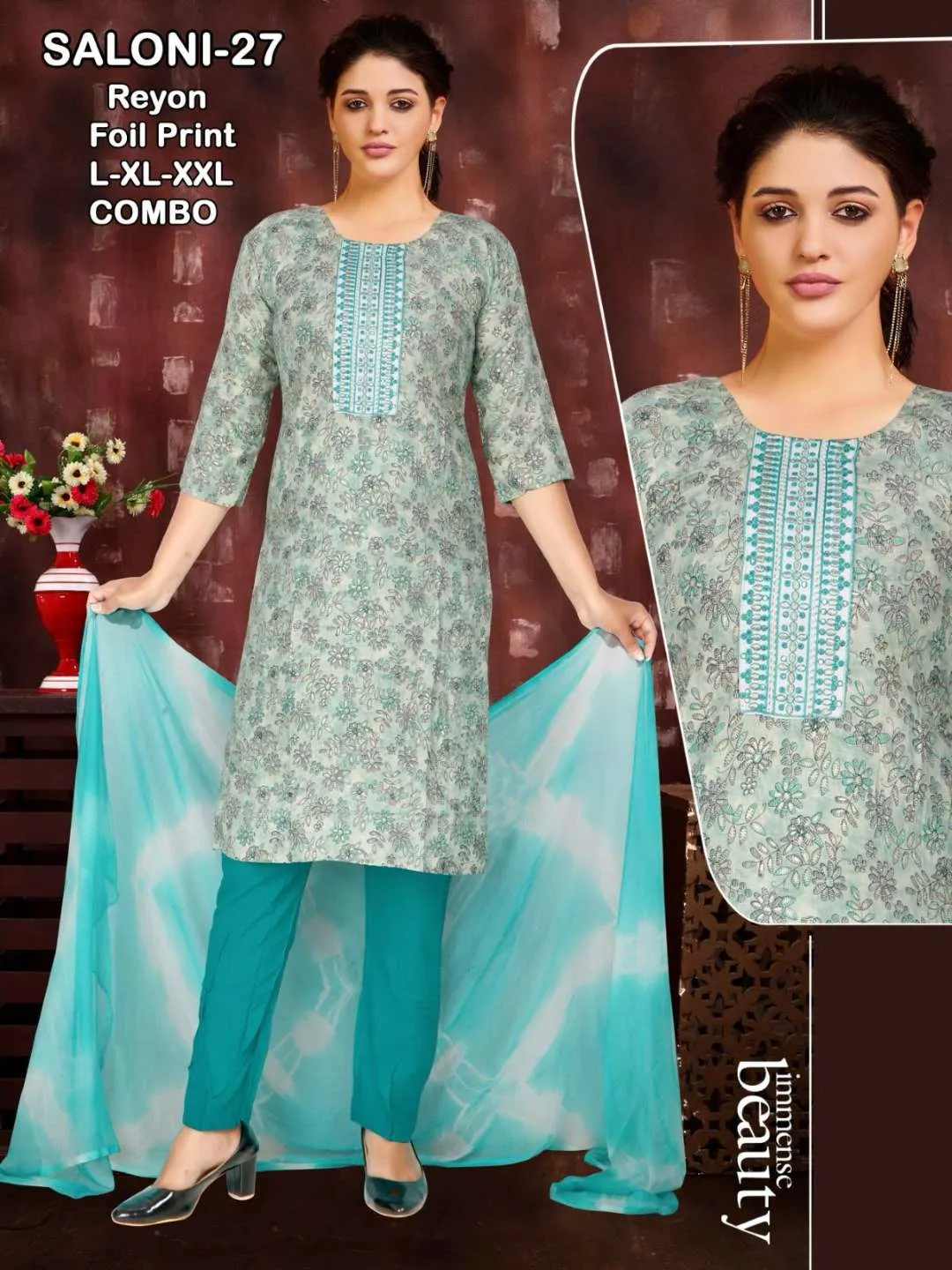 Saloni Kurti Pant With Dupatta Combo Set Design - Image 9