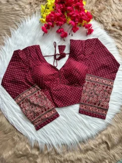 SS1089 Cotton Ajrakh Print V Cut Long Sleeve Blouse New Design