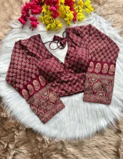 SS1089 Cotton Ajrakh Print V Cut Long Sleeve Blouse New Design