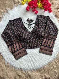 SS1089 Cotton Ajrakh Print V Cut Long Sleeve Blouse New Design