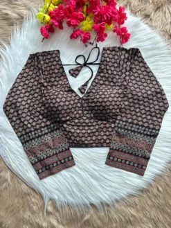 SS1089 Cotton Ajrakh Print V Cut Long Sleeve Blouse New Design