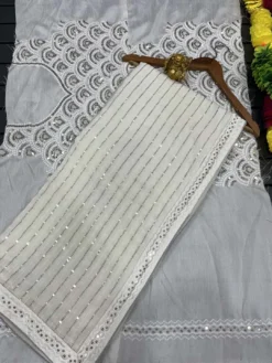 Tamanna 3392 White Georgette Sequence Saree Wholesale