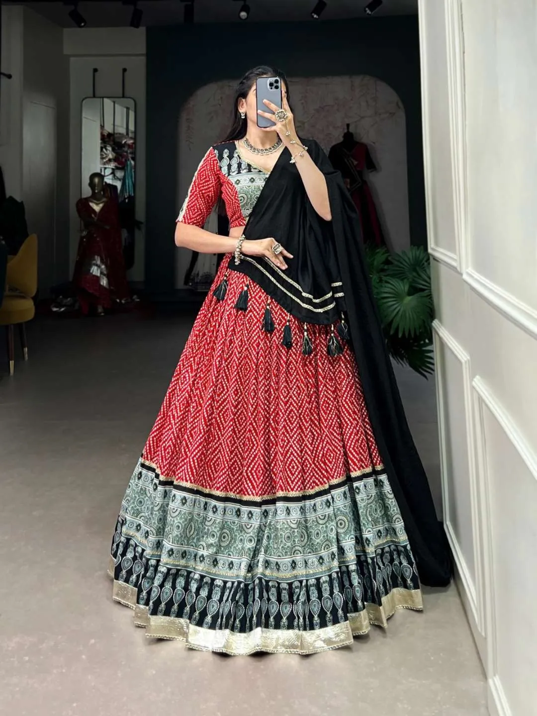 WMN 1712 Ajarakh Print Lehenga Choli for Girls