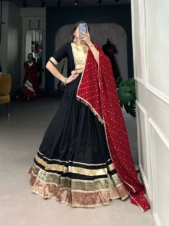 WMN 1719 Black Pure Rayon Navratri Lehenga Online