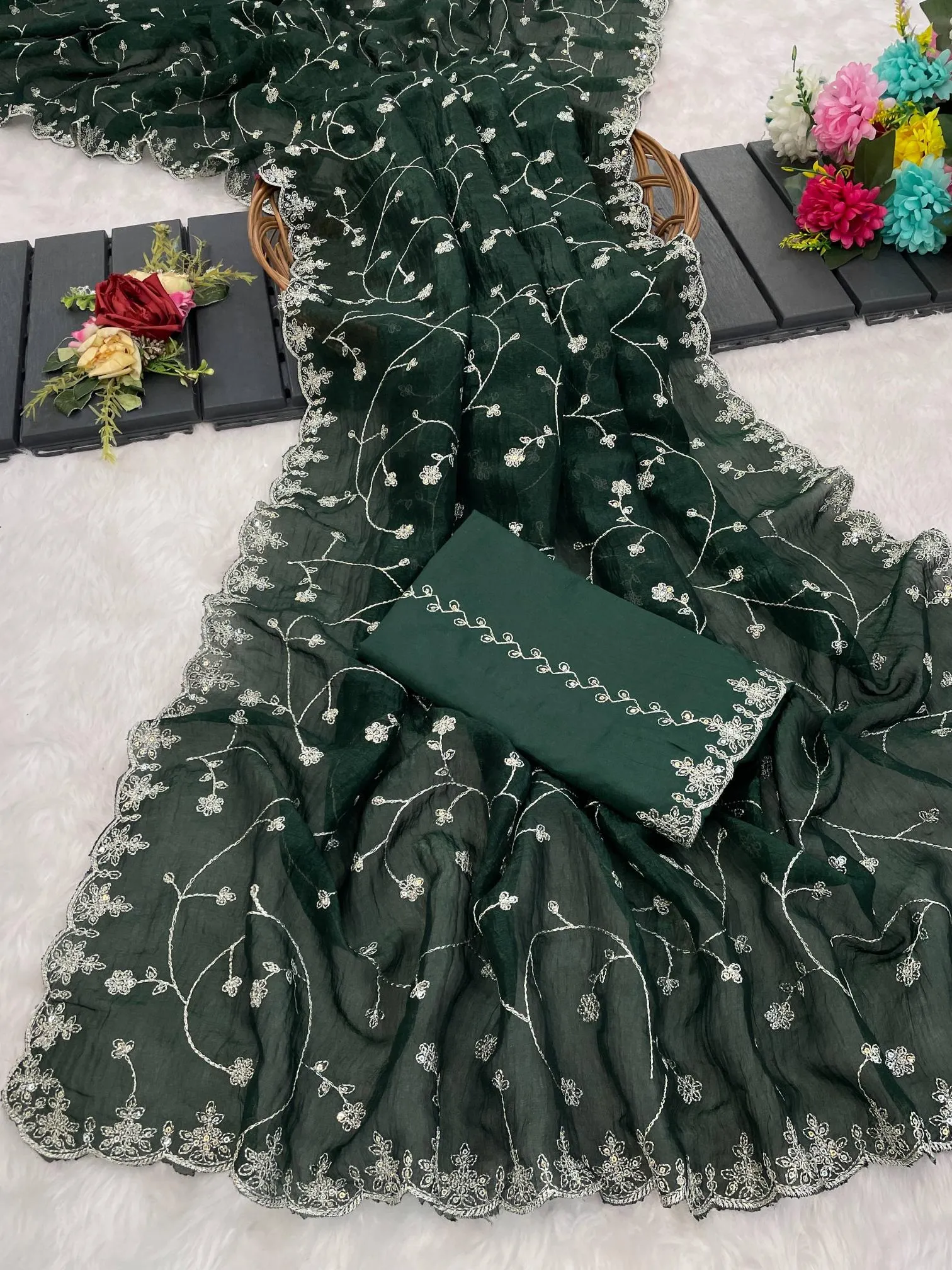 6330 Modal Jimmy Choo Embroidered Saree Collection Sarees