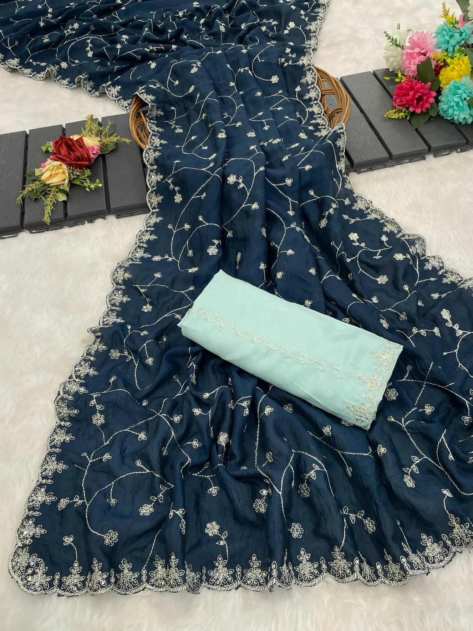 6330 Modal Jimmy Choo Embroidered Saree Collection Sarees