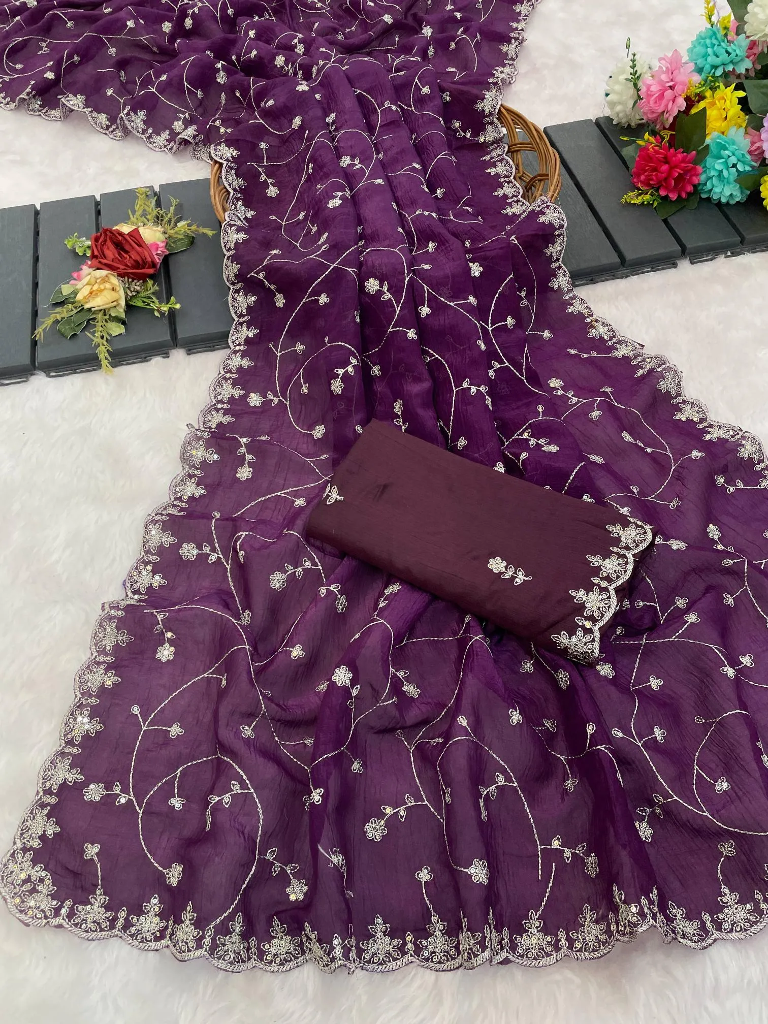 6330 Modal Jimmy Choo Embroidered Saree Collection Sarees