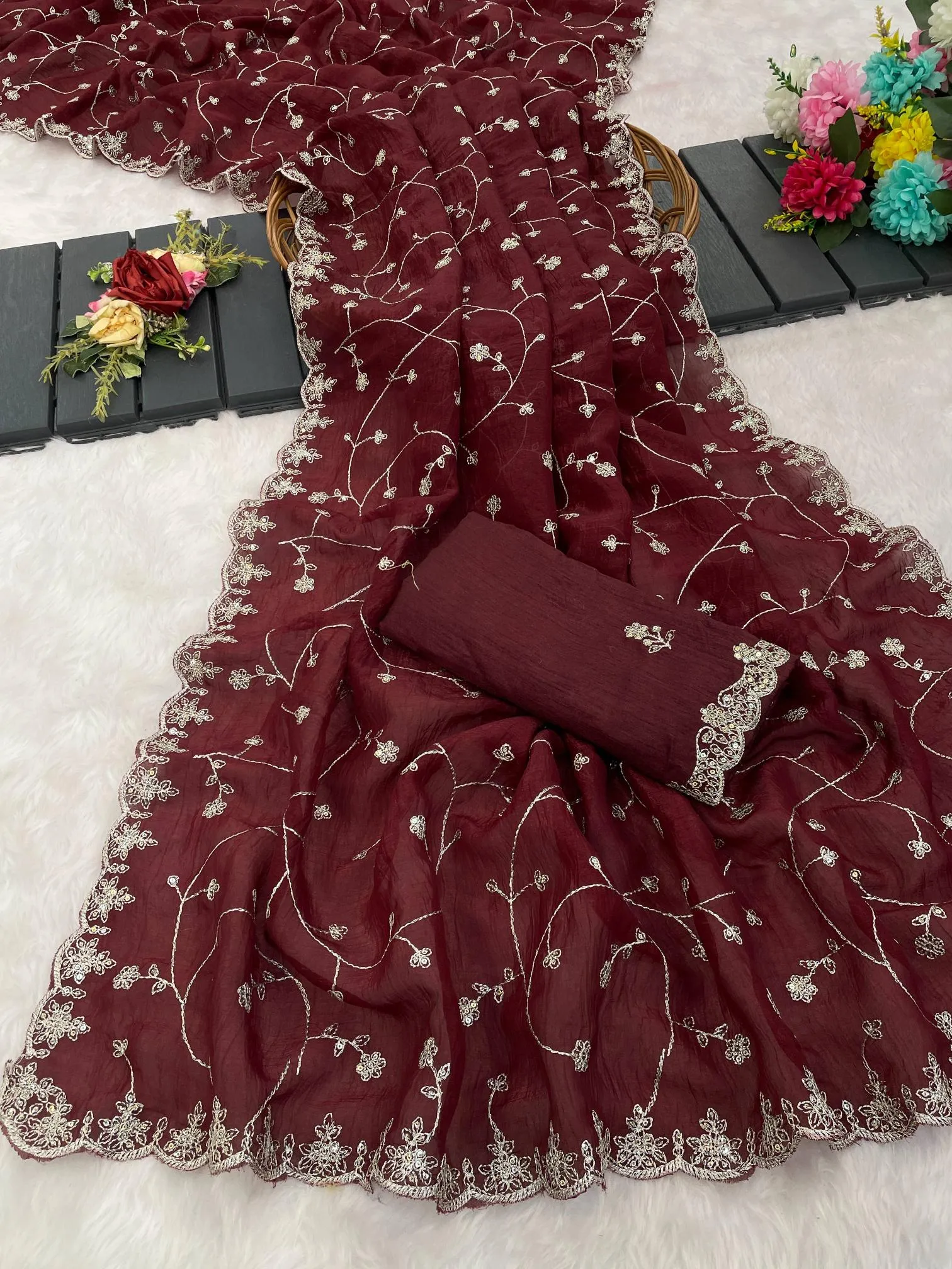 6330 Modal Jimmy Choo Embroidered Saree Collection Sarees