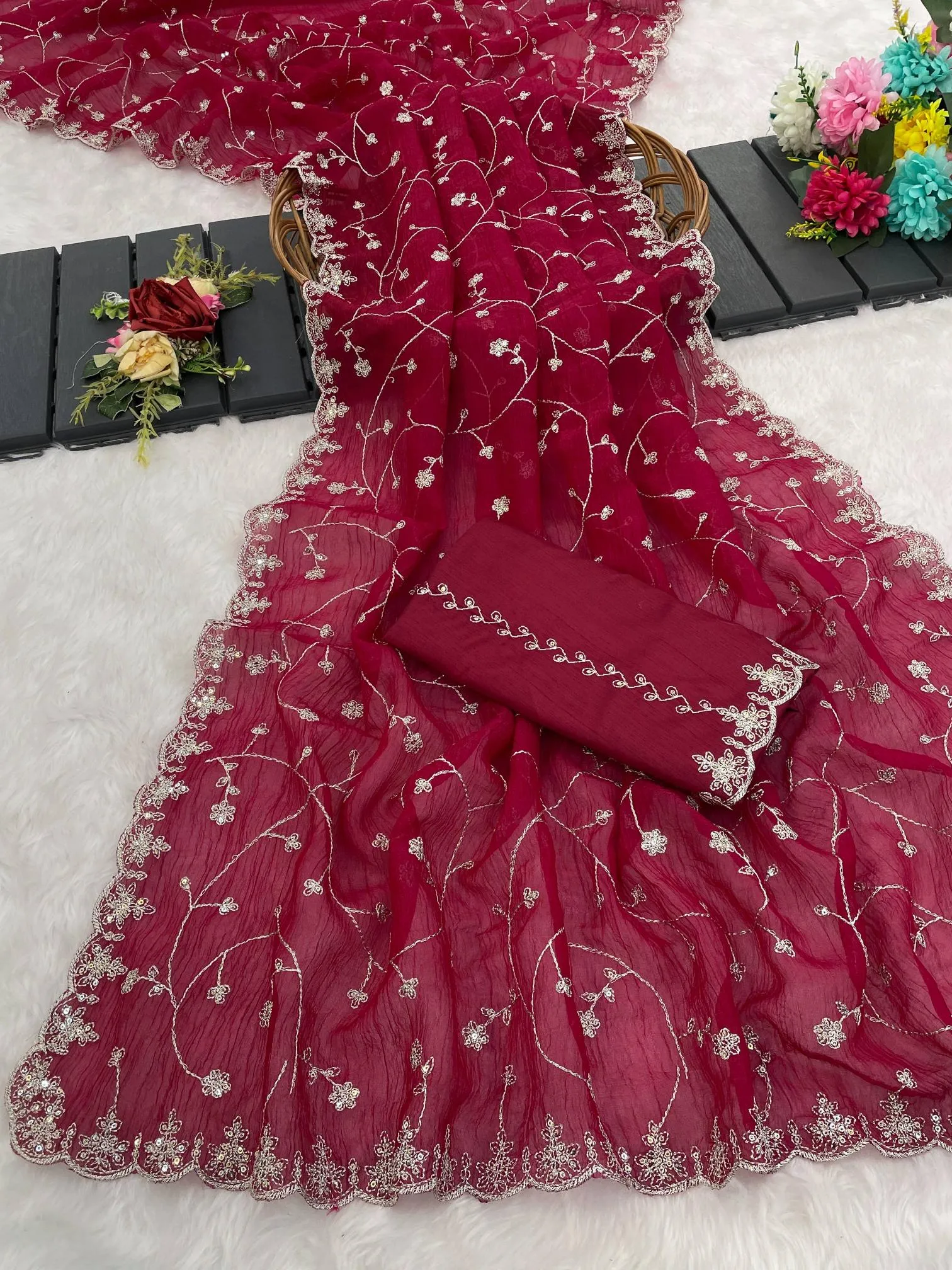 6330 Modal Jimmy Choo Embroidered Saree Collection Sarees