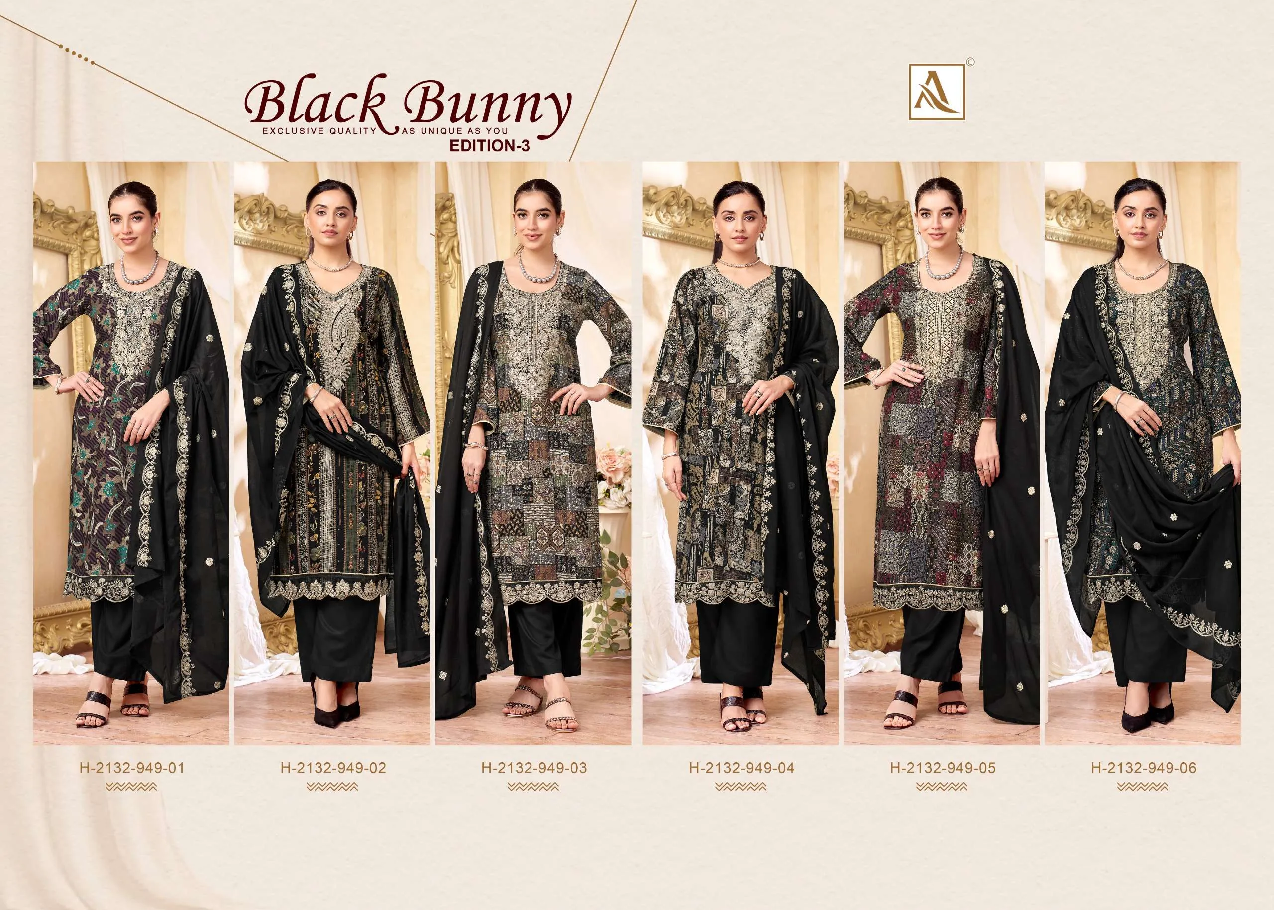 Alok Suits Black Bunny Vol 3 Semi Stitched Suits