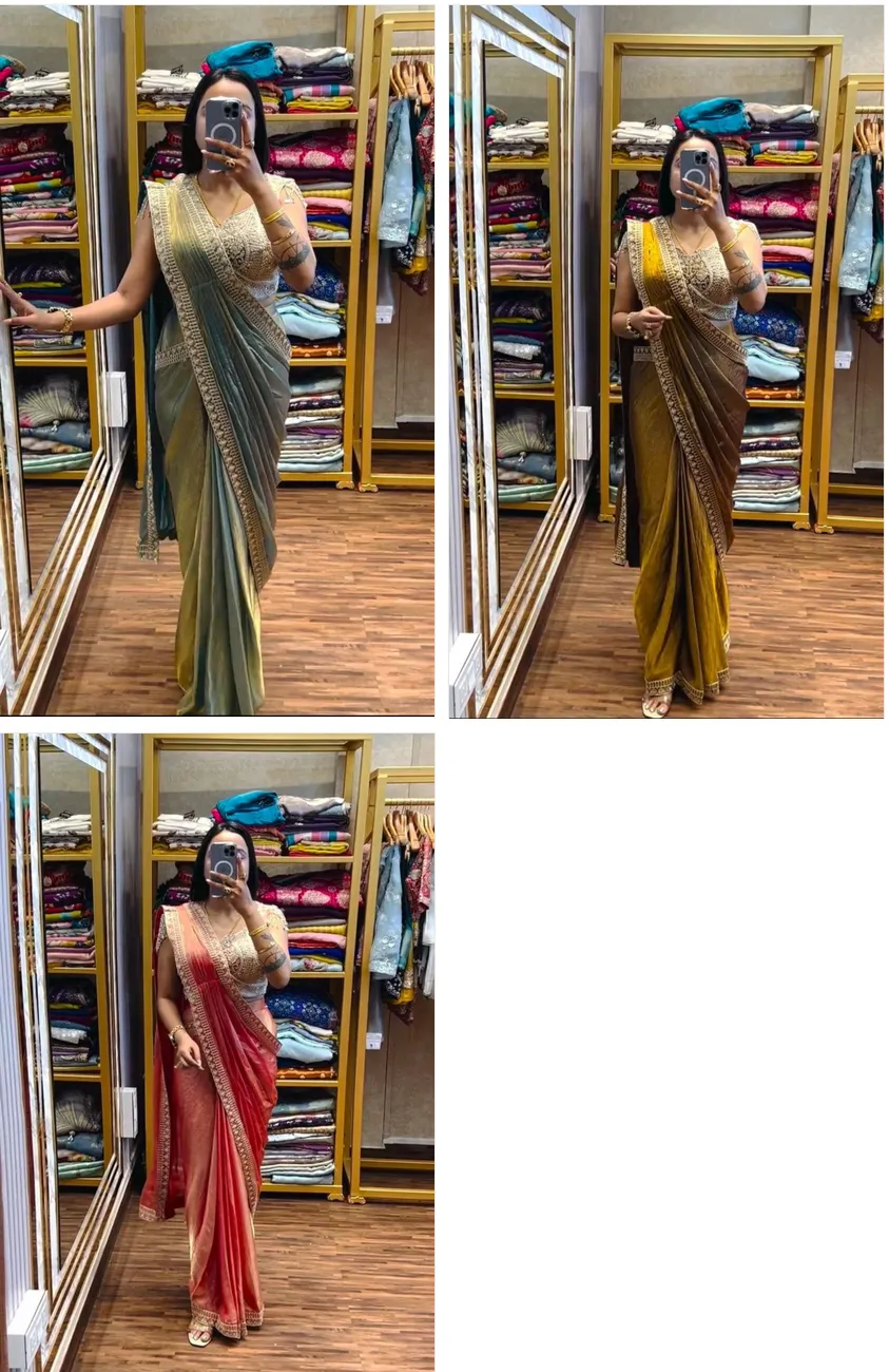 Bt 7133 Fandy Satin with Embroidery Sequence Worked Beautiful Saree Collection Sarees