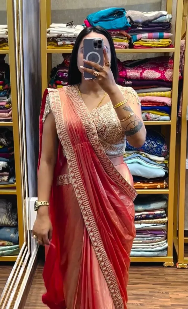 Bt 7133 Fandy Satin with Embroidery Sequence Worked Beautiful Saree Collection Sarees