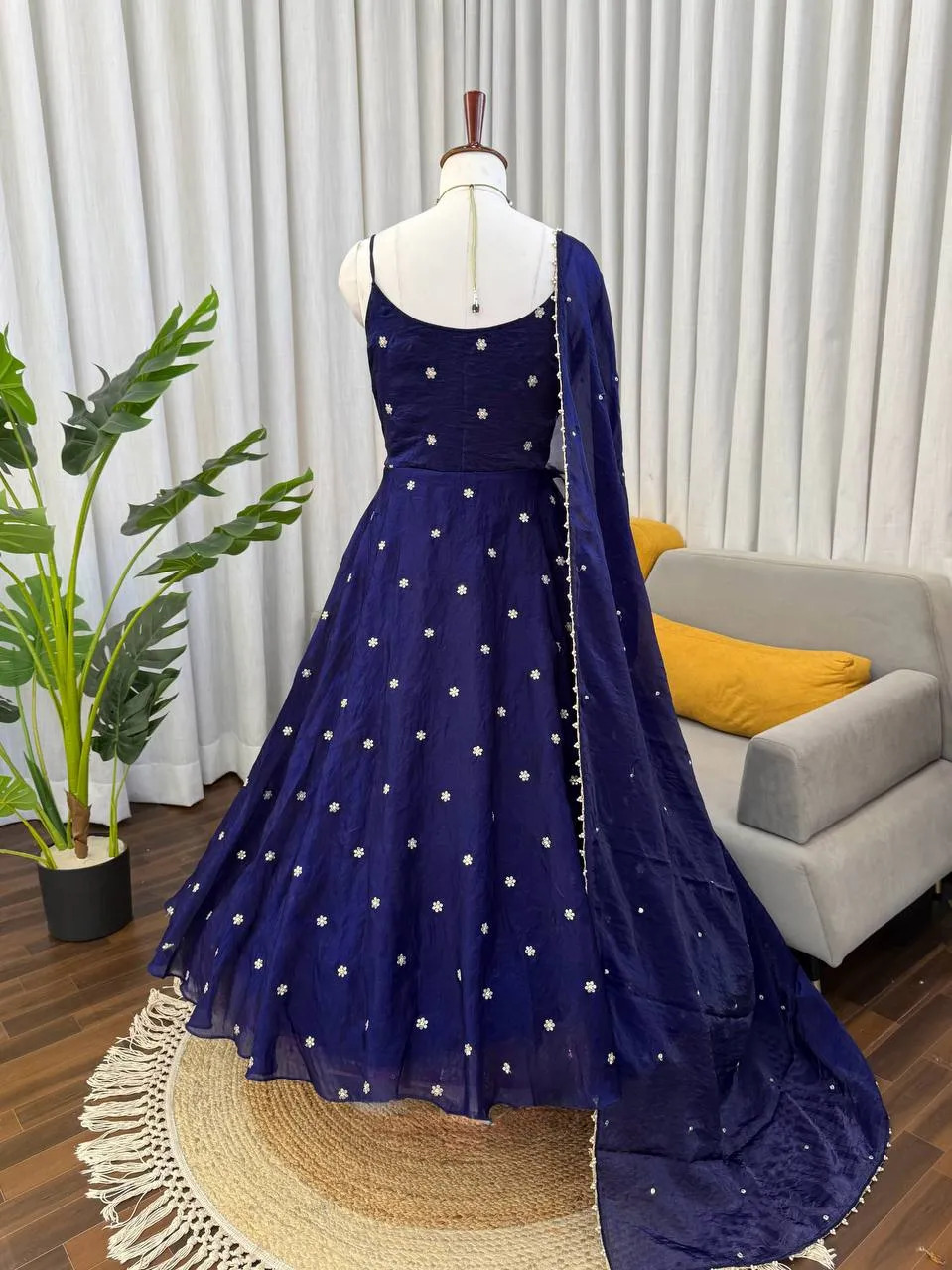 Deepika 5972 Nevy Blue Fendy Silk Thread Sequnce Readymade Dress