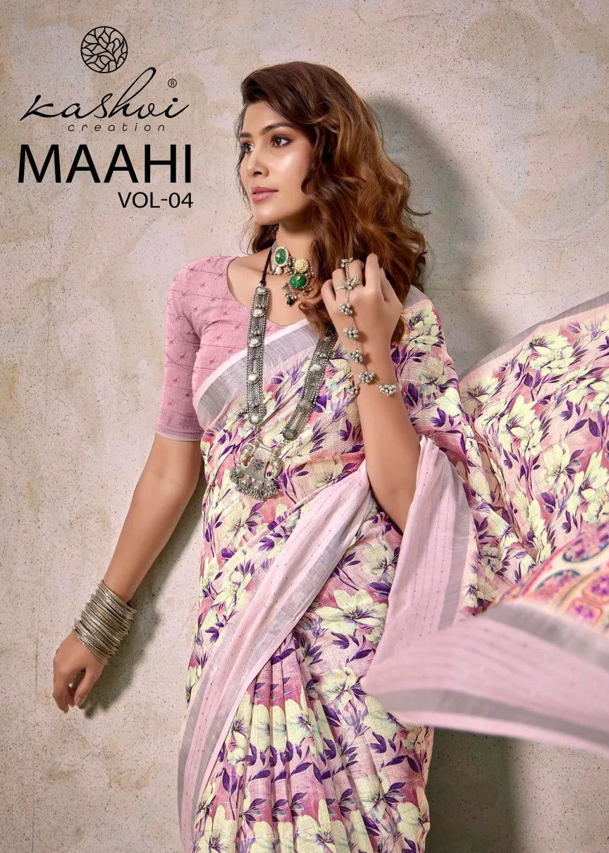 Kashvi Maahi Vol 4 Linen with Sequence Border Saree Collection Sarees