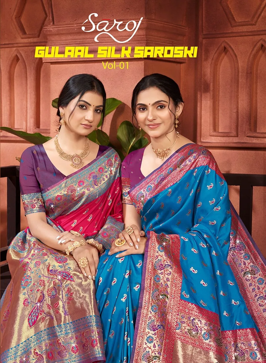 Saroj Gulaal Silk Saroski Vol 1 Soft Silk Saroski Worked Saree Collection Sarees