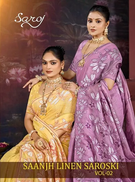 Saroj Saanjh Linen Saroski Vol 2 Linen with Saroski Worked Fancy Saree Collection Sarees