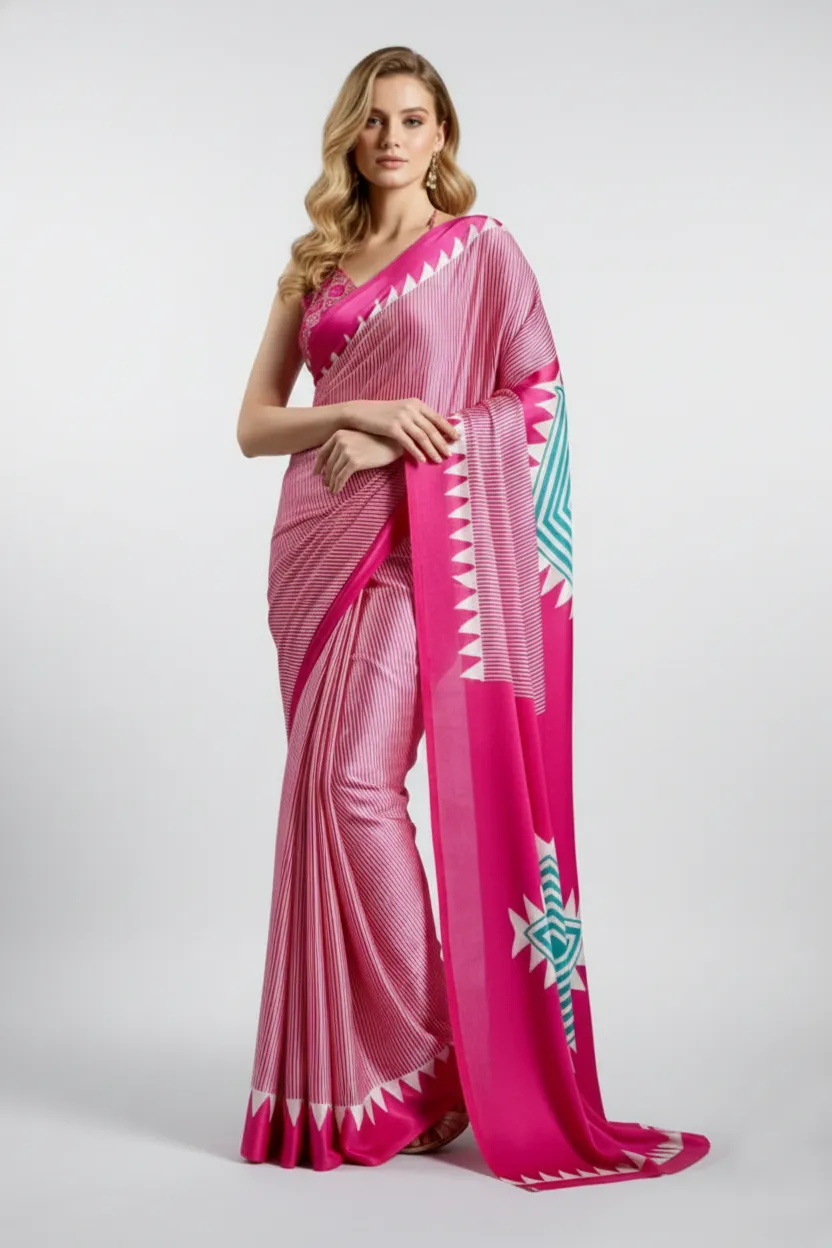 Sf Temple Japan Satin Ajrakh Printed Fancy Saree Collection Sarees