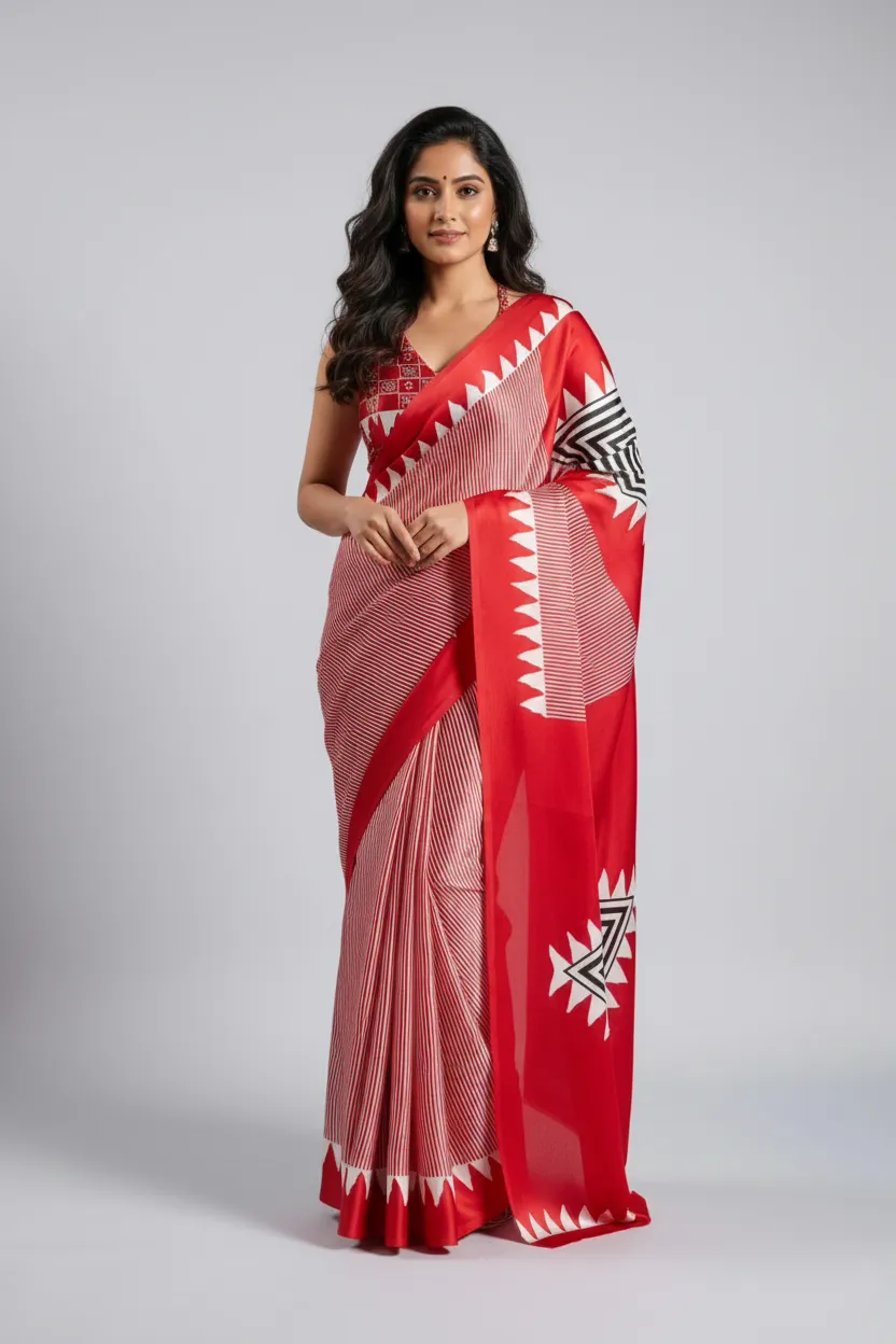 Sf Temple Japan Satin Ajrakh Printed Fancy Saree Collection Sarees